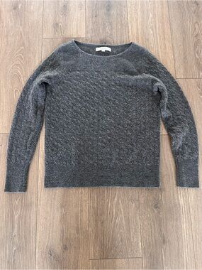 LOFT Charcoal Cable Knit Crewneck Sweater